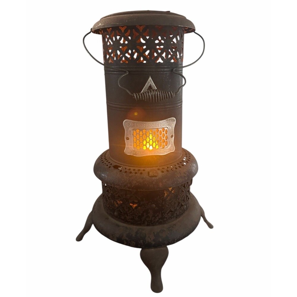 Antique Perfection Oil Heater Converted Into Corded Electric Lamp